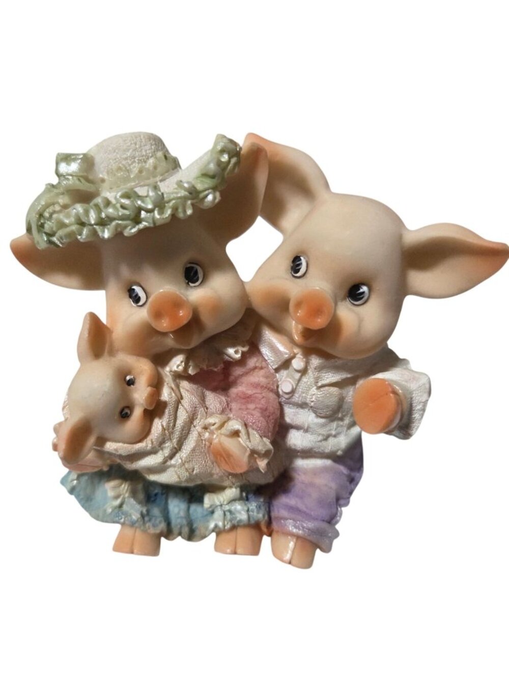 Pig Family Figurine Mom Dad Baby Hand-Painted Resin  Cute Collectible Decor
